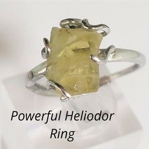 NATURAL POWERFUL HELIODOR STONE STERLING SILVER RING HANDMADE 925